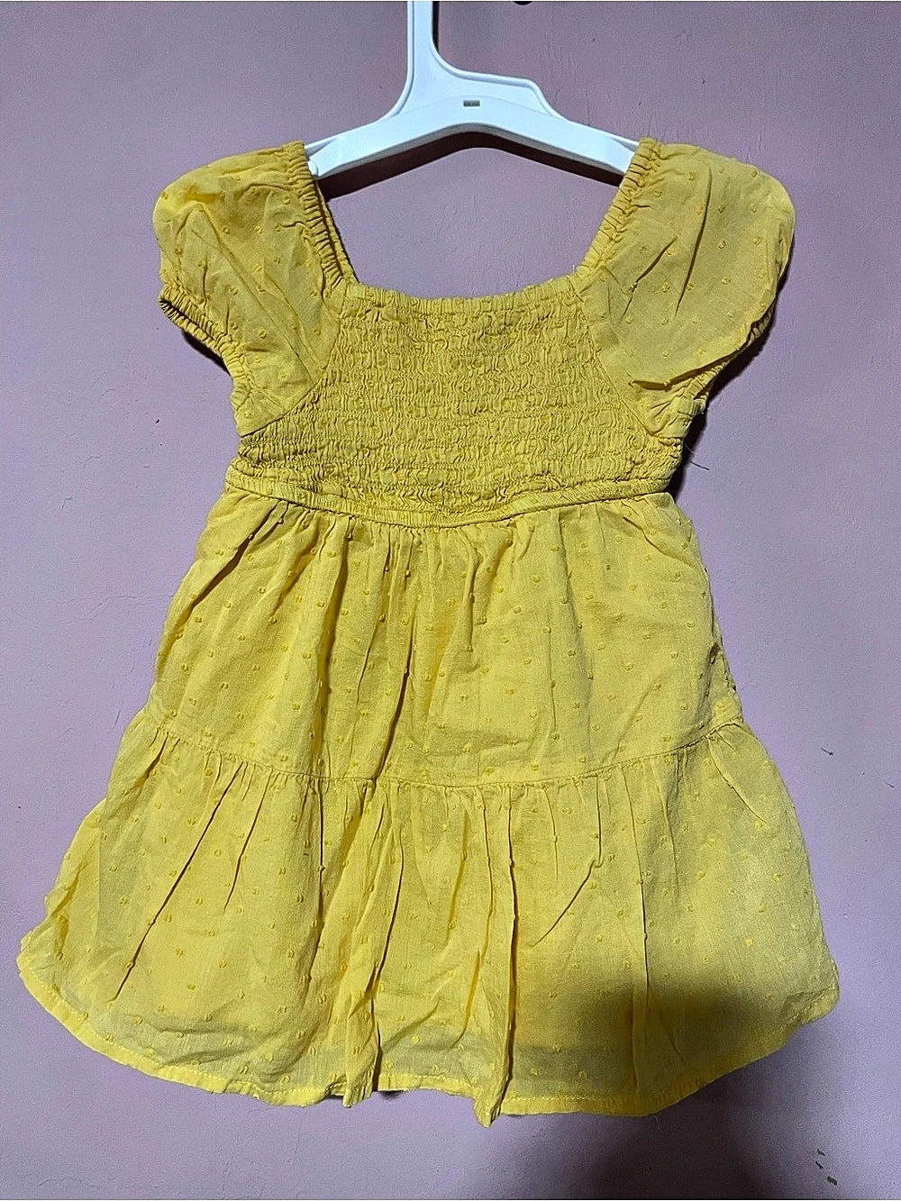 Old Navy Smocked Puff-Sleeve Swiss Dot Babydoll Dress for Toddler Girls Yellow